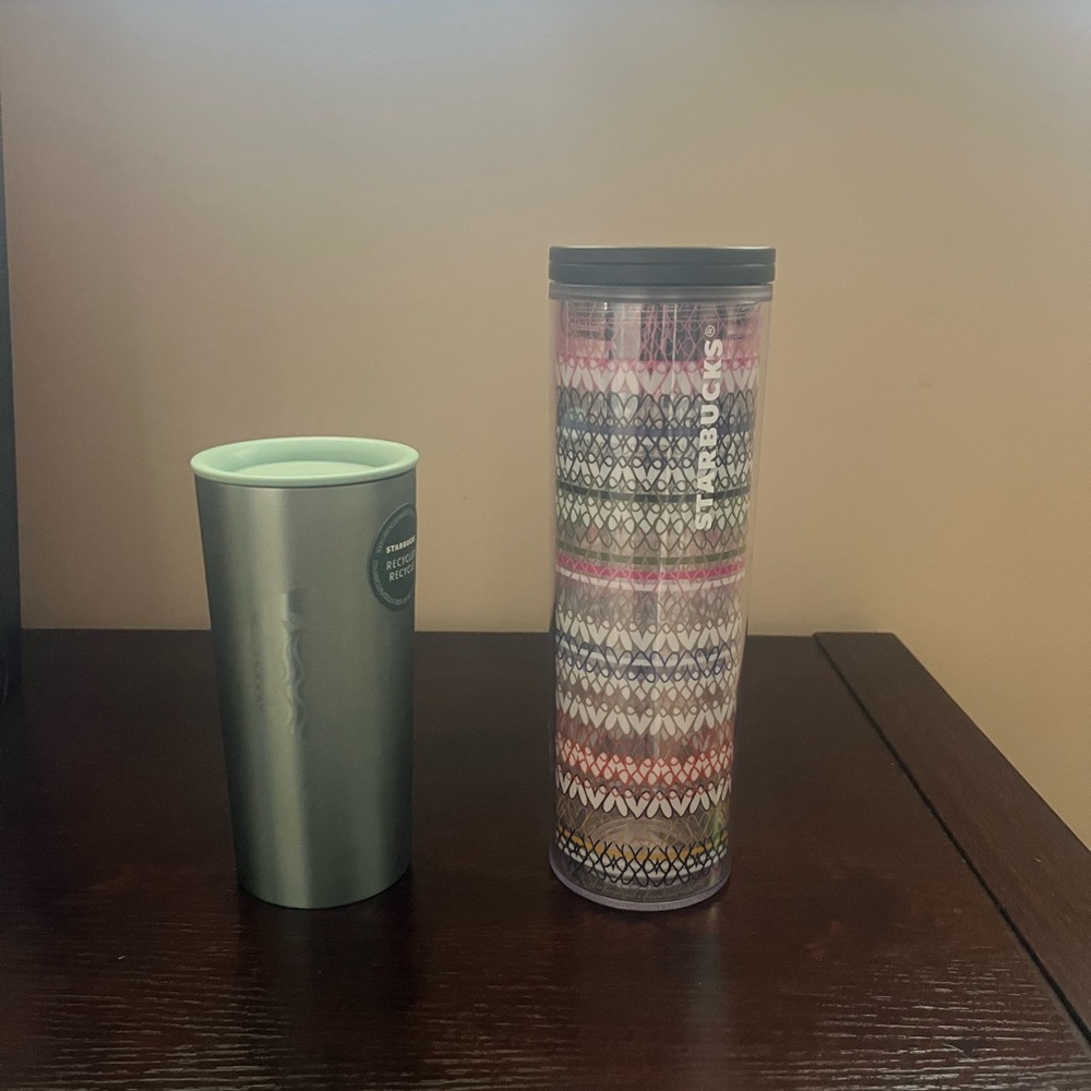 Starbucks 2021 12oz Stainless Steel Tumbler and 2017 Acrylic Travel Tumbler 16oz